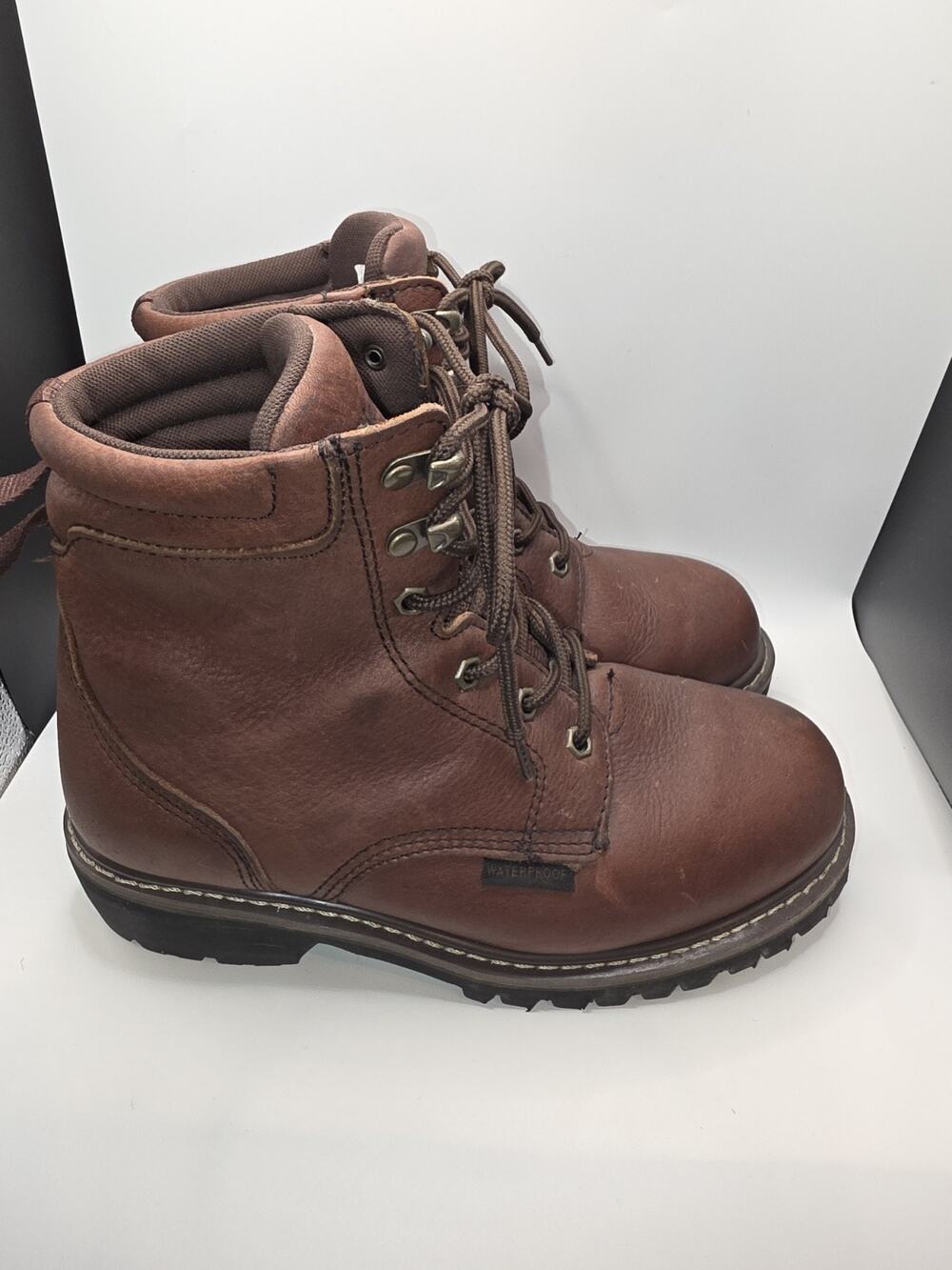 DieHard Waterproof Leather Work Boots Mens Size 8 Brown Hiking Utility Soft Toe